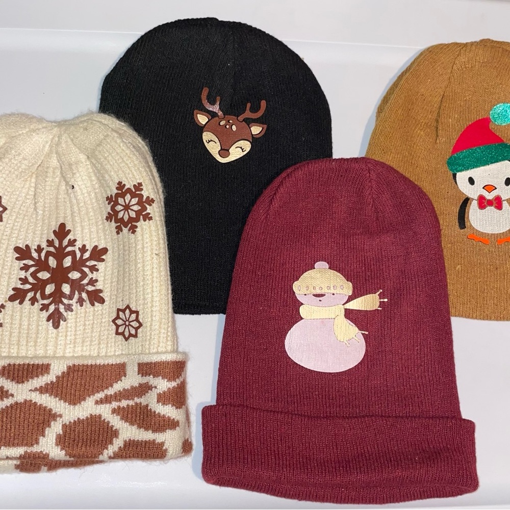 Kids Winter Beanie Set - Black, Cream, Tan, Burgundy